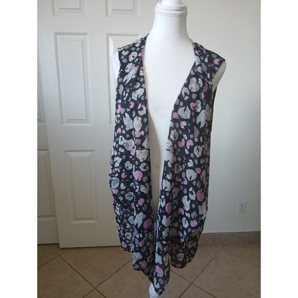 Logo Lori Goldstein  Womens Vest Large Open Front Sleeveless Art Black Pink Gray - Picture 6 of 11